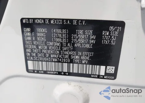 2021 Honda Hr-V Awd Lx из США, поврежденный, VIN 3CZRU6H37MM742809